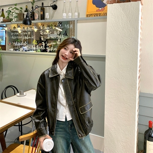 港风气质短款机车皮衣外套女2025春秋季新款韩版宽松显瘦洋气上衣图片
