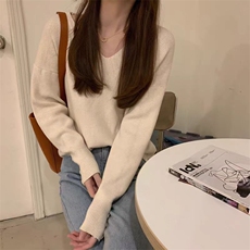 2025年秋季新款百搭V领女士长袖套头针织衫，女装针织衫/毛衣，硕彦羊绒