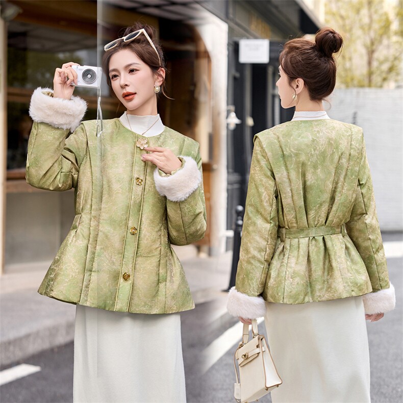 2025新款提花收腰腰带显瘦新标90白鸭绒风羽绒服,女装羽绒服,奕可儿