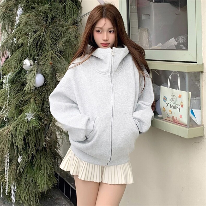 抖音得物高品质25秋冬美式高街宽松结构防风高领连帽卫衣外套W60，男装卫衣，电商A486