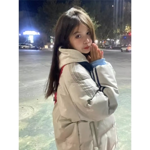 潮学院风条纹立领棉服面包服女冬季2025年新款学生加厚棉袄外套图片