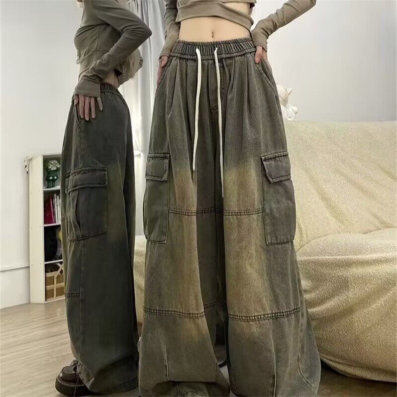 复古水洗黄泥工装牛仔裤男宽松休闲老爹裤阔腿灯笼束脚裤潮春秋,男装牛仔裤,星座506A