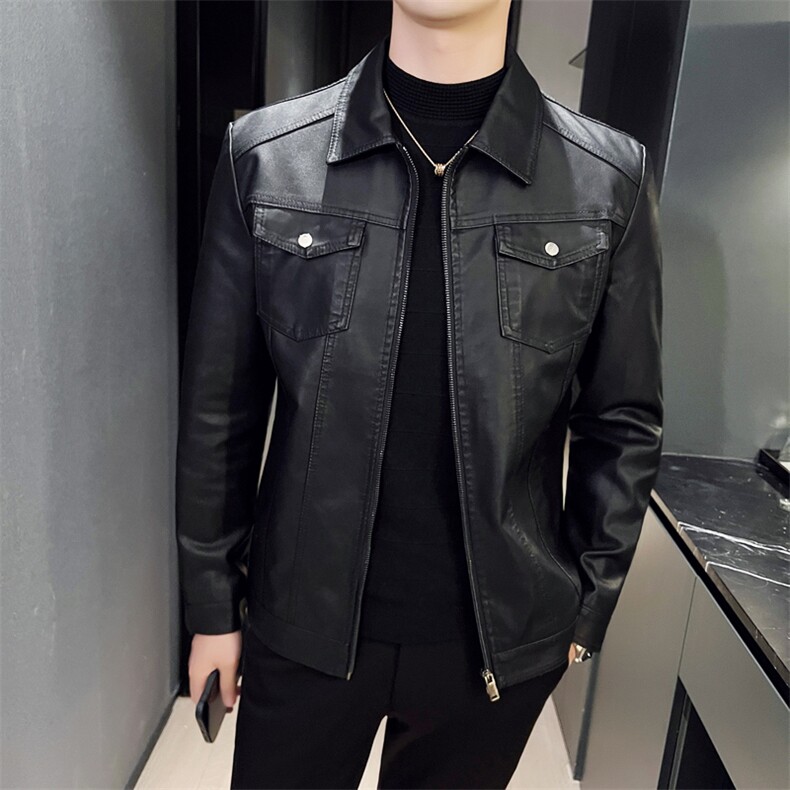 2024秋冬皮衣夹克修身翻领PU机车皮衣外套男py5901-p88M-5XL,男装皮衣,电商D303