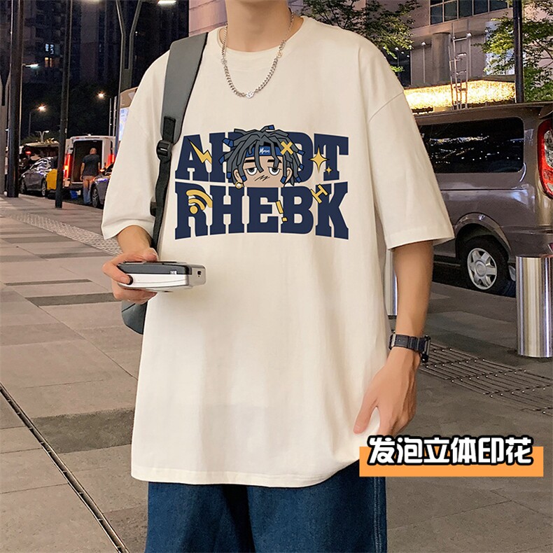 T662P32发泡立体印花夏季新品高街美式短袖T恤宽松ins重磅纯棉T,男装T恤,星座304A