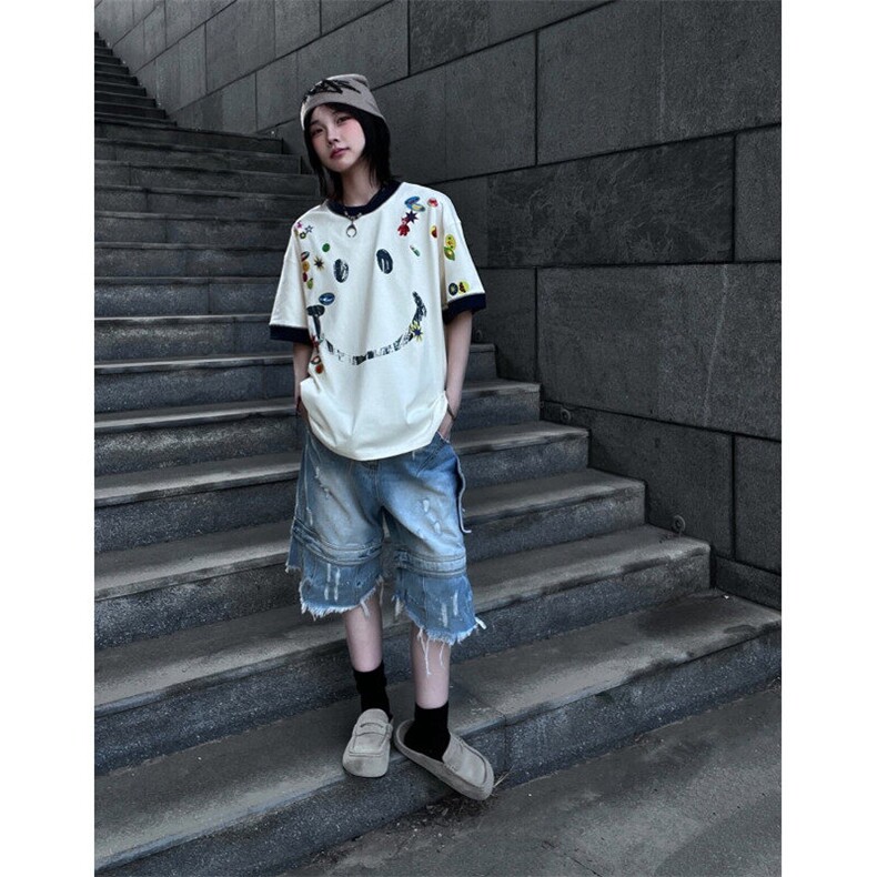笑脸印花涂鸦短袖t恤男TX7303-特P35,男装T恤,星座1007（原301D）