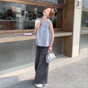 条纹飞袖上衣休闲裤套装2025新款女夏季韩系高级感流行ootd一整套图片