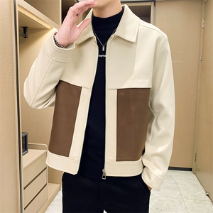 男新款呢子大衣秋冬妮子毛呢拼色宽松夹克外套A236-JK-5052-P135图片