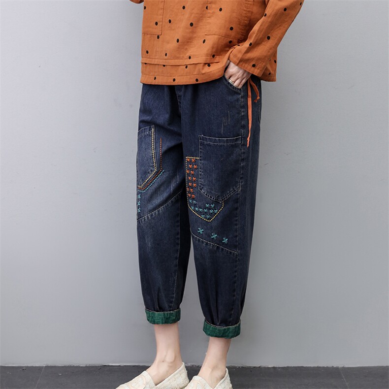 夏女装官方官网休闲女2025春秋宽松时尚洋气减龄妈妈薄款，女装牛仔裤，独衣靓