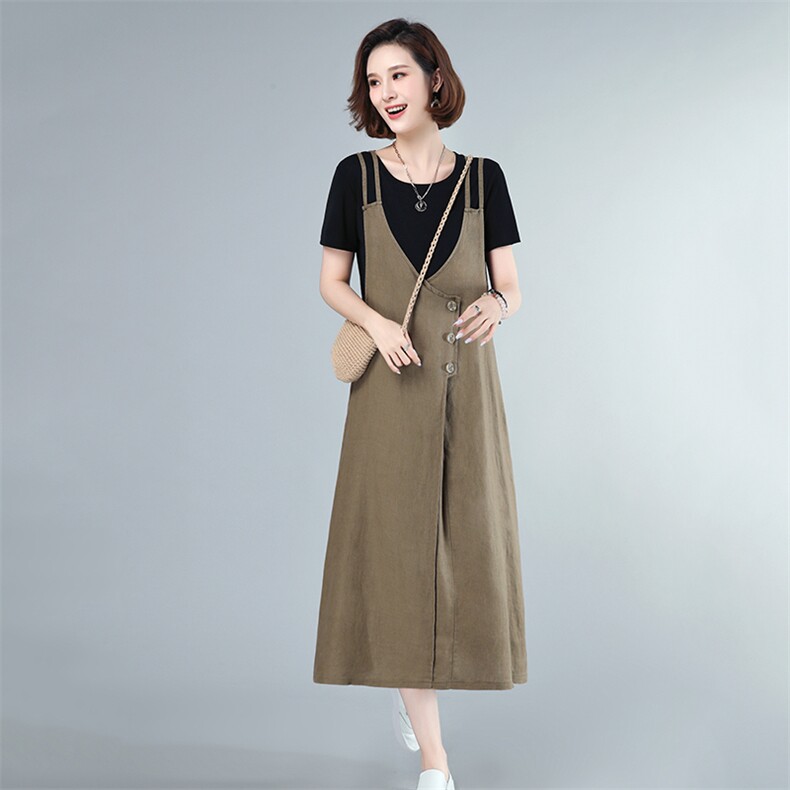 2021年夏季新款短袖T恤女+背带裙子套装女休闲气质两件套装裙,女装套装/套裙,简韵佳
