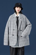 21春季港风格子西装男中性风西装女高品质现货DS-C407-XZ702-P75，女装西装，电商C323-1