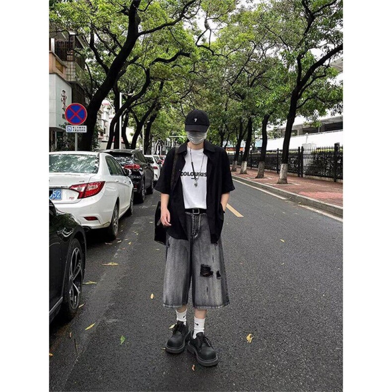 痞帅破洞牛仔短裤男夏季美式高街vibe宽松阔腿七分裤LM20677-p43,男装牛仔裤,星座1008
