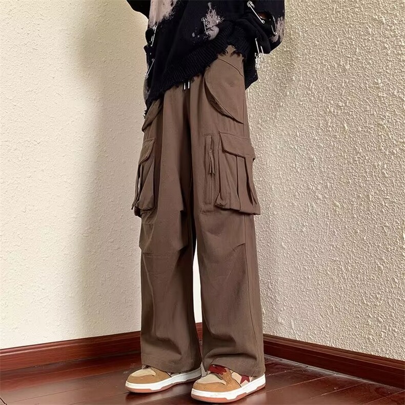 机能阔腿工装裤男秋宽松直筒休闲裤美式复古潮牌拖地裤子A915图片