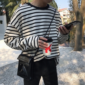 秋季oversize条纹长袖T恤男女韩版情侣宽松打底衫*T162-P50图片