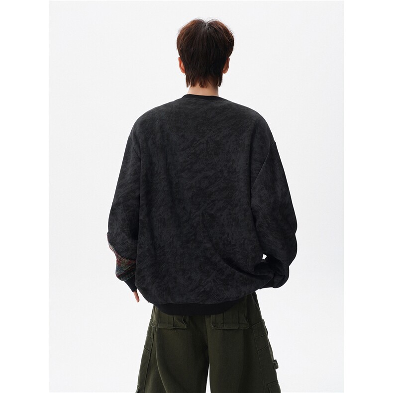 现货WY10169-特P50新中式重磅圆领拼接长袖套头上衣大码卫衣外套,女装短外套,电商A059