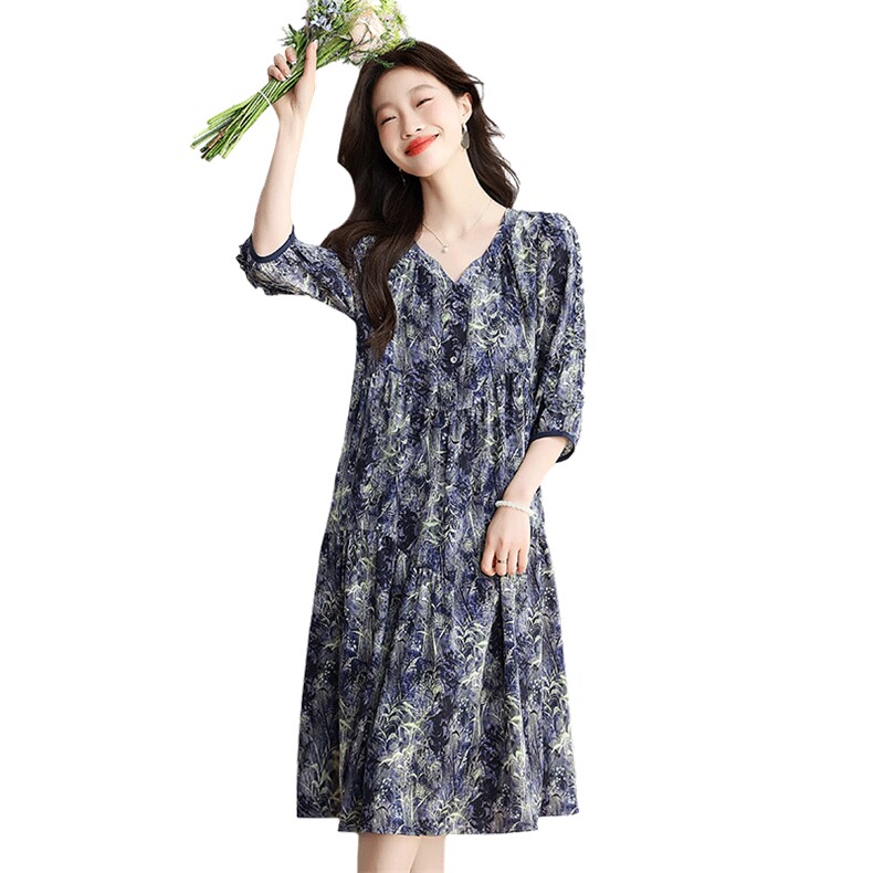 宽松大码连衣裙女春夏季2025新款气质显瘦减龄遮肚中长款a字裙子,商品下架区,星宇服饰
