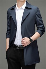 男士风衣中长款薄款2023春季新款中年翻领夹克风衣爸爸装上衣，男装风衣，电商B212（原钱塘6029）