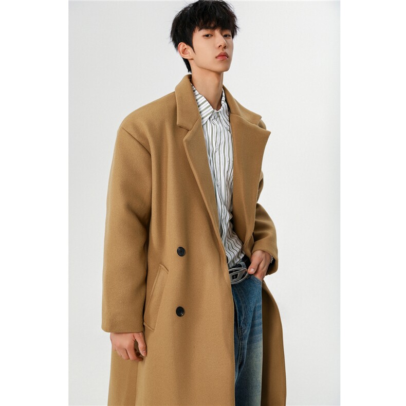 抖音直播品质现货韩系潮流冬季毛呢大衣男中长款加棉风衣情侣外套，男装风衣，电商A430（原星座702）