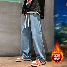 ！秋冬新款宽松直筒牛仔长裤系绳抽绳男士长裤K6921J-P55控68，男装牛仔裤，电商A042