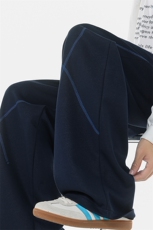8XL-M直筒卫裤男宽松撞色哈苏线休闲运动裤设计感长裤子K9175P48，男装休闲裤，电商D206-1