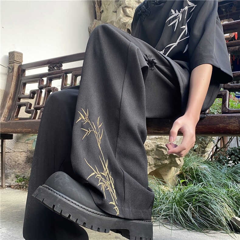 26春夏新款风新中式竹子刺绣宽松休闲裤B315-K24044-特p40控78,男装休闲裤,电商B315