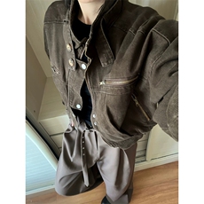 706-1-JK1246-P75特P现货秋季美式复古工装牛仔外套短款夹克，男装工装外套，星座706-1