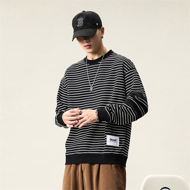 新款卫衣2025条纹宽松潮牌卫衣套头WY8008-P65,男装卫衣,电商D215