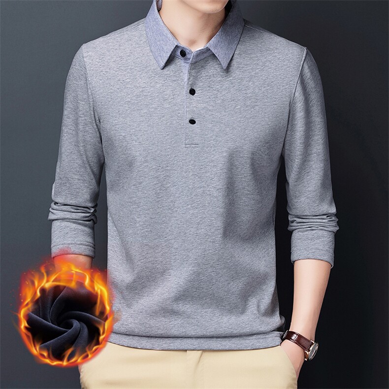 休闲翻领Polo衫加绒保暖卫衣男2023冬季新款中青年男士打底衫秋装,男装针织衫/毛衣,钱塘6003（原4033）
