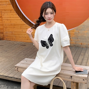 法式设计感连衣裙2024新款夏季轻奢高级感小个子宽松款短袖裙子女图片