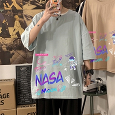 YT26186-P30NASA联名同款亚麻短袖t恤男大码五分袖男海报风，男装T恤，电商A040