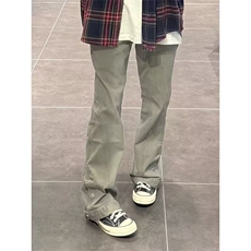 绿色美式复古裤子男春秋季新款解构牛仔工装裤直筒弯刀微喇裤，男装休闲裤，星座506A