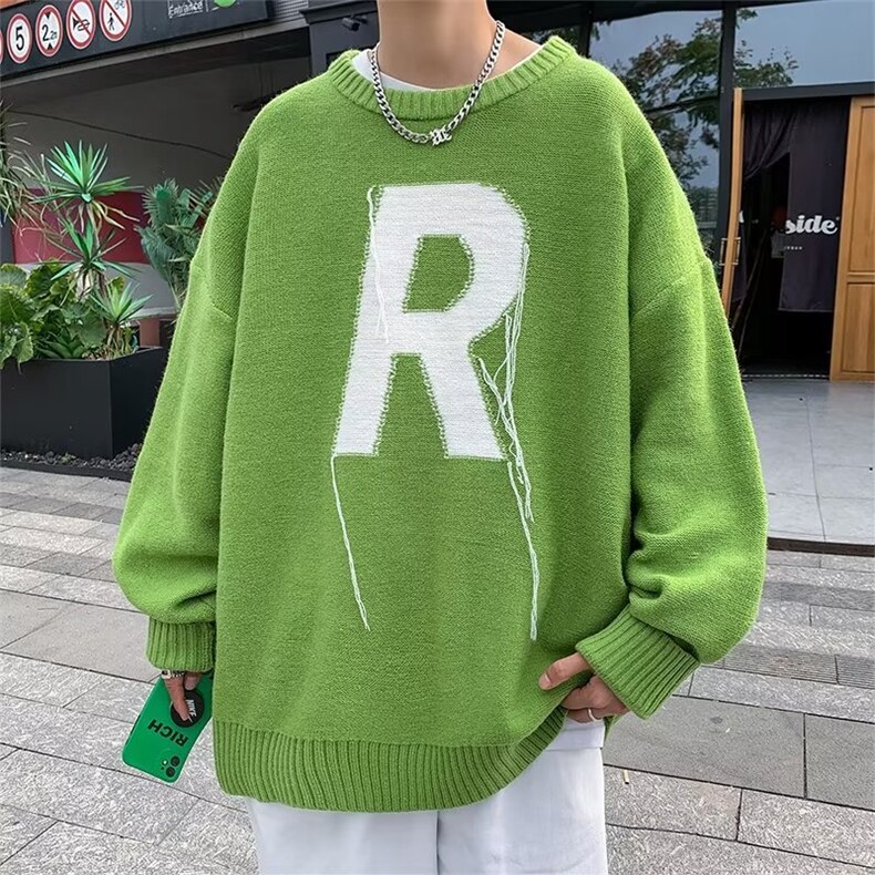 美式街头设计感圆字母R毛衣男慵懒风休闲针织衫Y21P42,男装针织衫/毛衣,星座1116-2