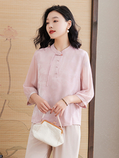 夏季时尚优雅别致设计感新中式清新百搭202亲肤透气品质小衫上衣，女装蕾丝衫/雪纺衫，媚琳依坊