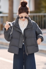冬装时尚新款毛呢拼接90白鸭绒短款加厚羽绒服外套，女装羽绒服，姿衣坊