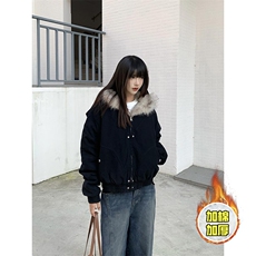 现货高品质美式高街冬季重磅硬挺短款座山雕毛领棉衣男女加厚外套，男装棉衣，电商A486-1