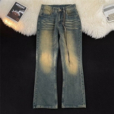 美式高街复古水洗做旧直筒微喇牛仔裤男女cleanfit裤子N70299-p45，男装牛仔裤，星座1008
