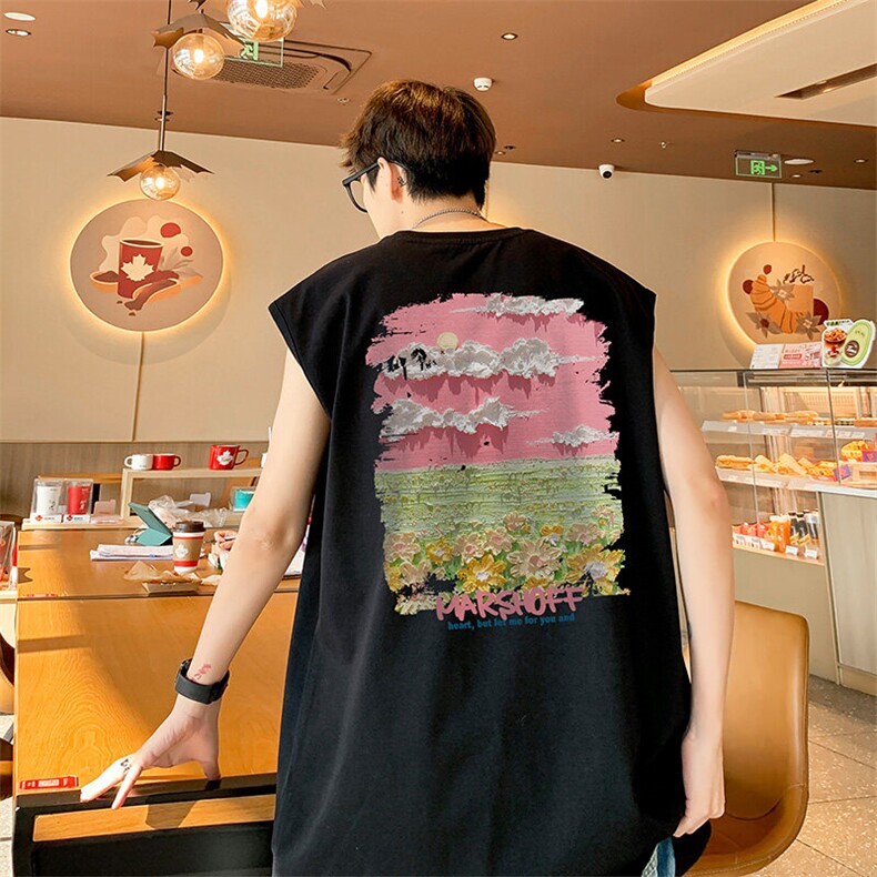 港风美式潮牌油画重磅棉250克抖音直播男无袖T恤背心T556P28控39，男装背心/马甲，电商C408-1(原B339-1)