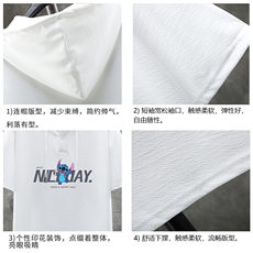 LD54173-P45连帽短袖t恤男大码胖子带帽五分袖中袖展架，男装T恤，电商A040A