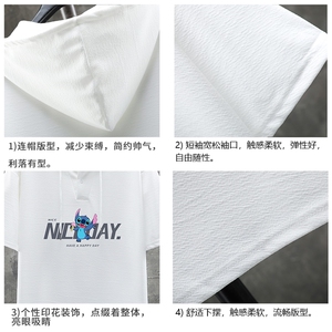 LD54173-P45 连帽短袖t恤男大码胖子带帽五分袖中袖 展架图片