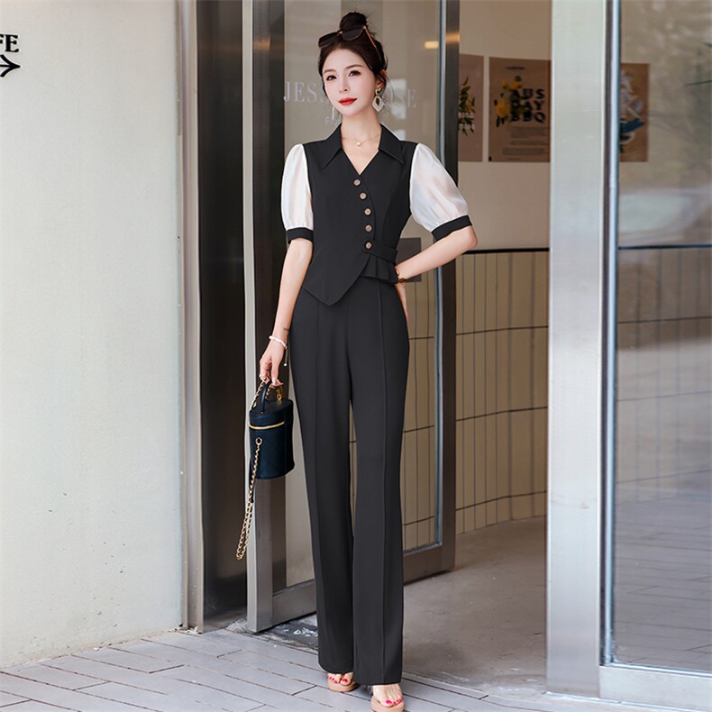 高端职业套装女2025夏季新款干练气质女神范薄款工装阔腿裤两件套,女装套装/套裙,米雪儿