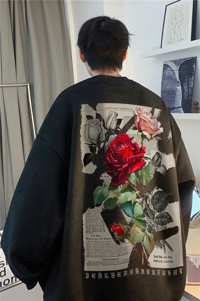 抖音品质麂皮绒港风复古玫瑰宽松休闲卫衣JK23388特批36-控59,男装卫衣,星座605(原A050)