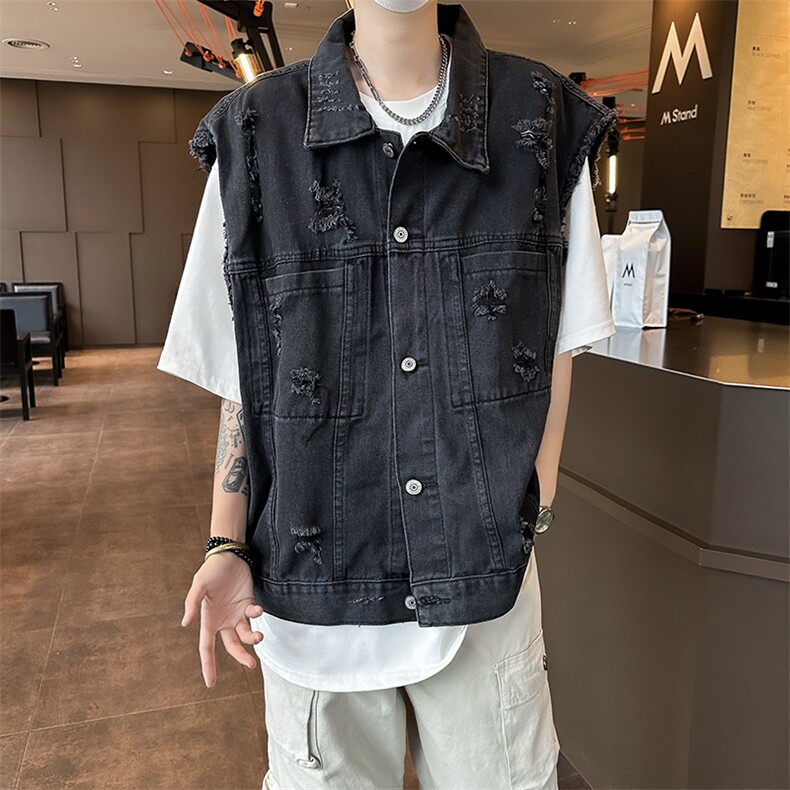 式水洗牛仔马甲男潮牌宽松百搭痞帅做旧无袖坎肩外套MJ80-P55,男装背心/马甲,星座308B-1