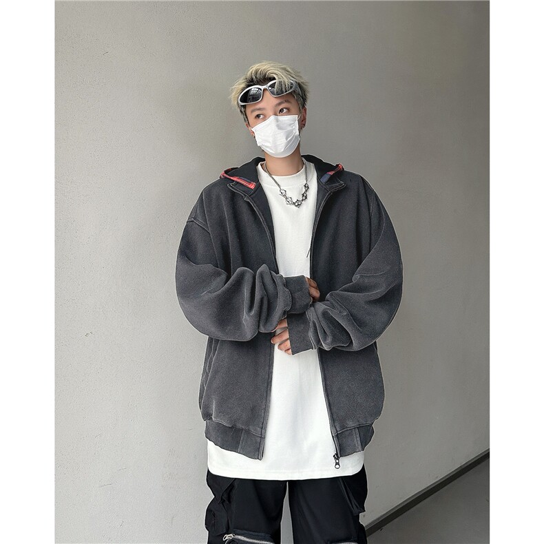 格子拼接连帽卫衣男女款复古潮牌美式高街假两件外套JK0808-P68,女装短外套,星座308B-2