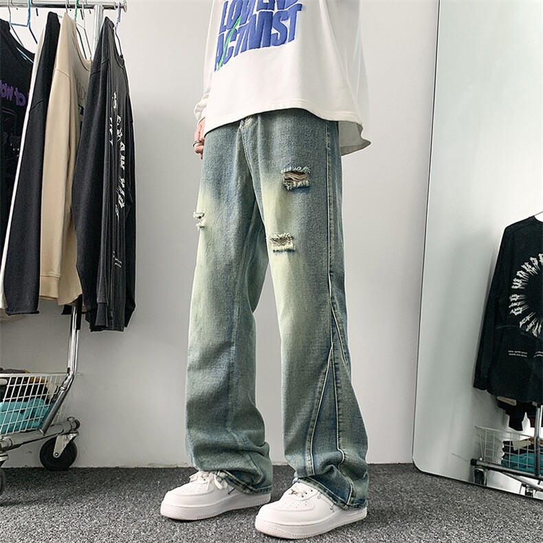 美式高街破洞微喇牛仔裤港风水洗牛仔裤喇叭裤XZ302B-1-K632P55,男装牛仔裤,星座302B-1