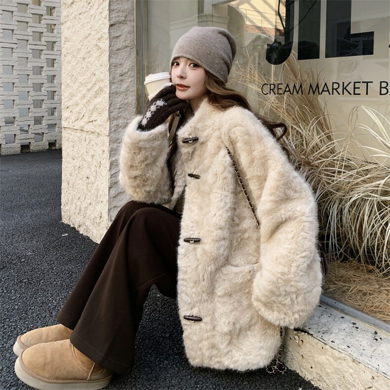 现货！杏色皮毛外套B208-9101-P210K318,女装羊羔毛/颗粒绒,浙宝208
