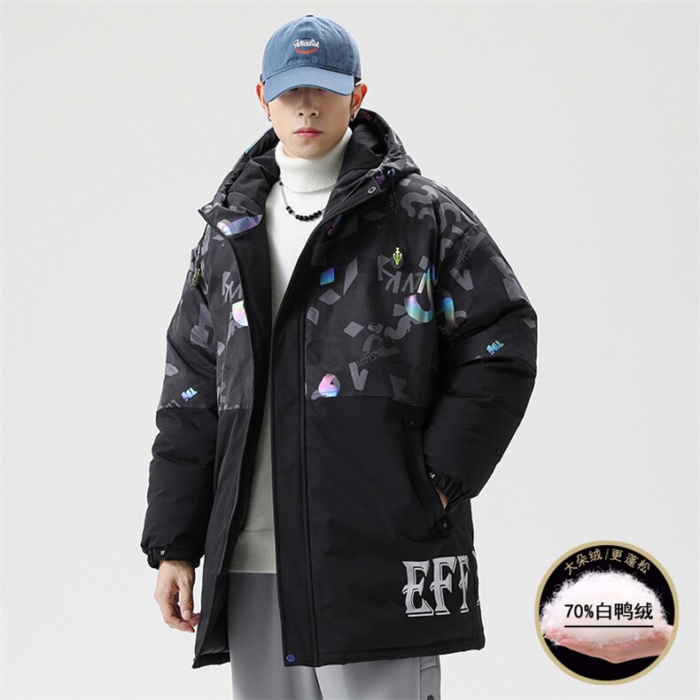 日系70白鸭绒毛领连帽休闲中长加厚羽绒服男XZ109-P218，男装羽绒服，星座109