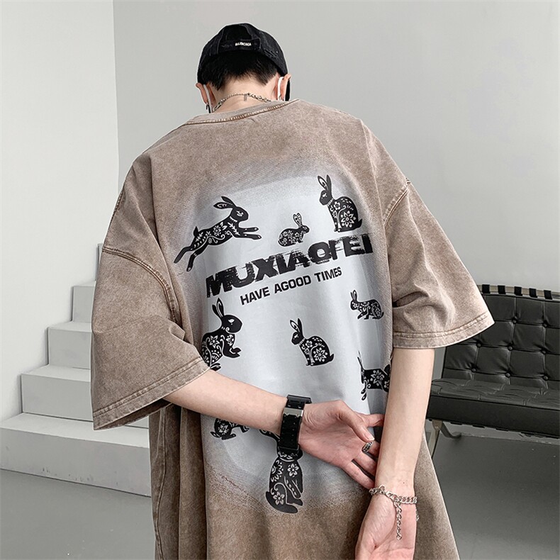 抖音供货、10万件现货230克水洗宽松短袖T恤D223A-ST2342-P35,男装T恤,电商019-1