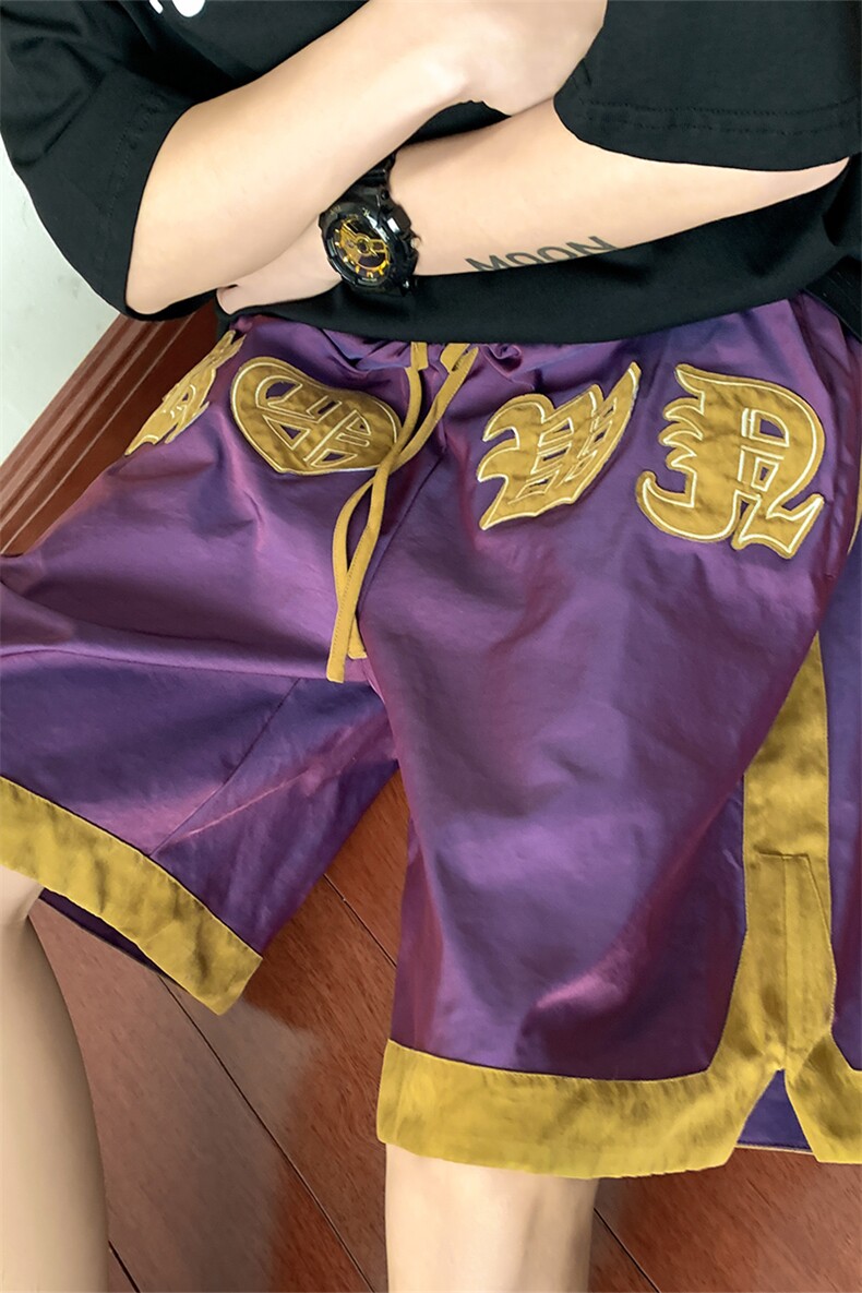 1麂皮绒拼接变色龙渐变冰丝短裤女大码中性风短裤男DK7721P45控59,男装牛仔裤,星座226-2