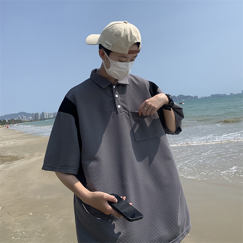 T322-P35夏季宽松型纯色纹理感polo短袖,男装T恤,星座1501-1