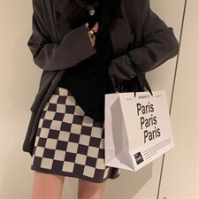 棋盘格半裙，女装半身裙，XTZ style
