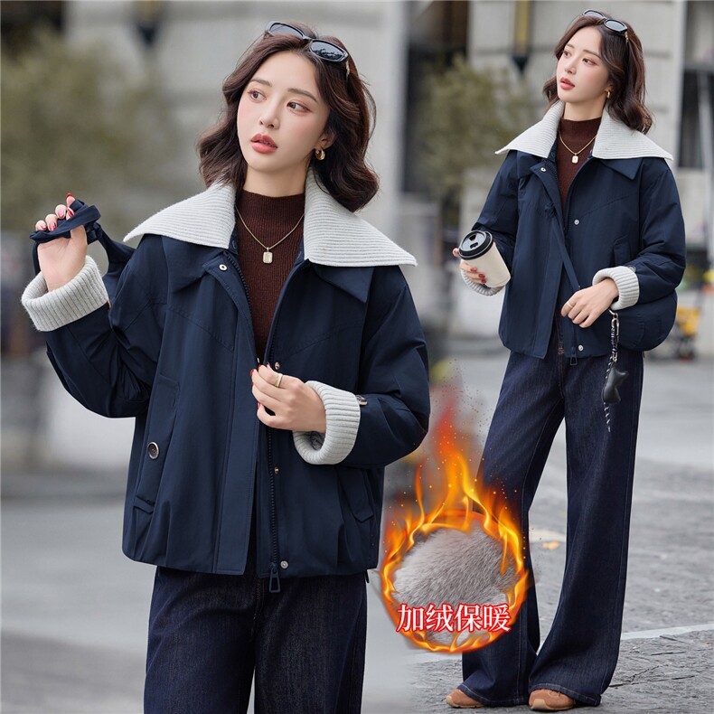 9100时尚针织拼接加绒棉衣外套（送包包）,女装棉衣/棉服,依路服饰